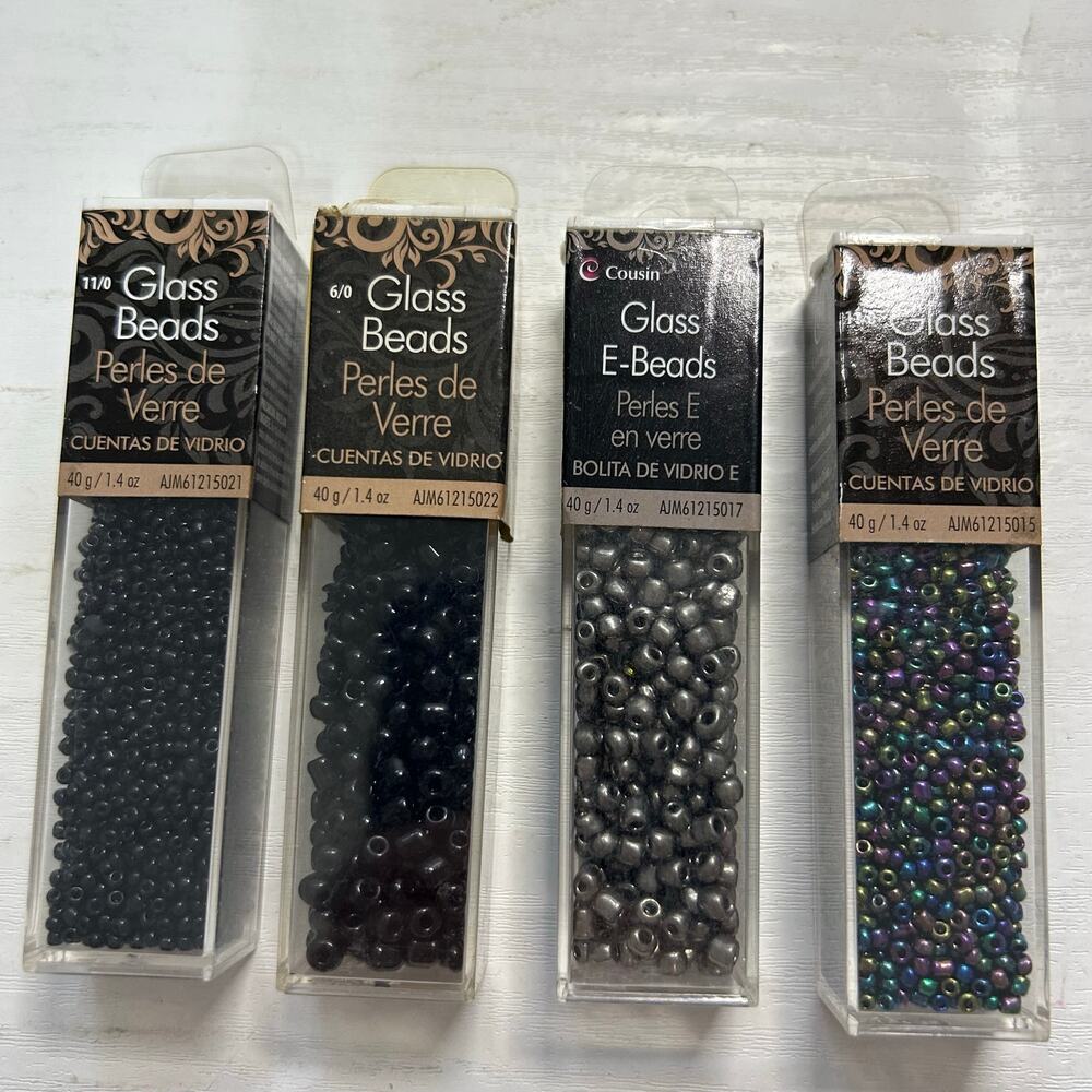 Cousin Glass Seed Bead Lot Black Gunmetal NOS 4 Tubes